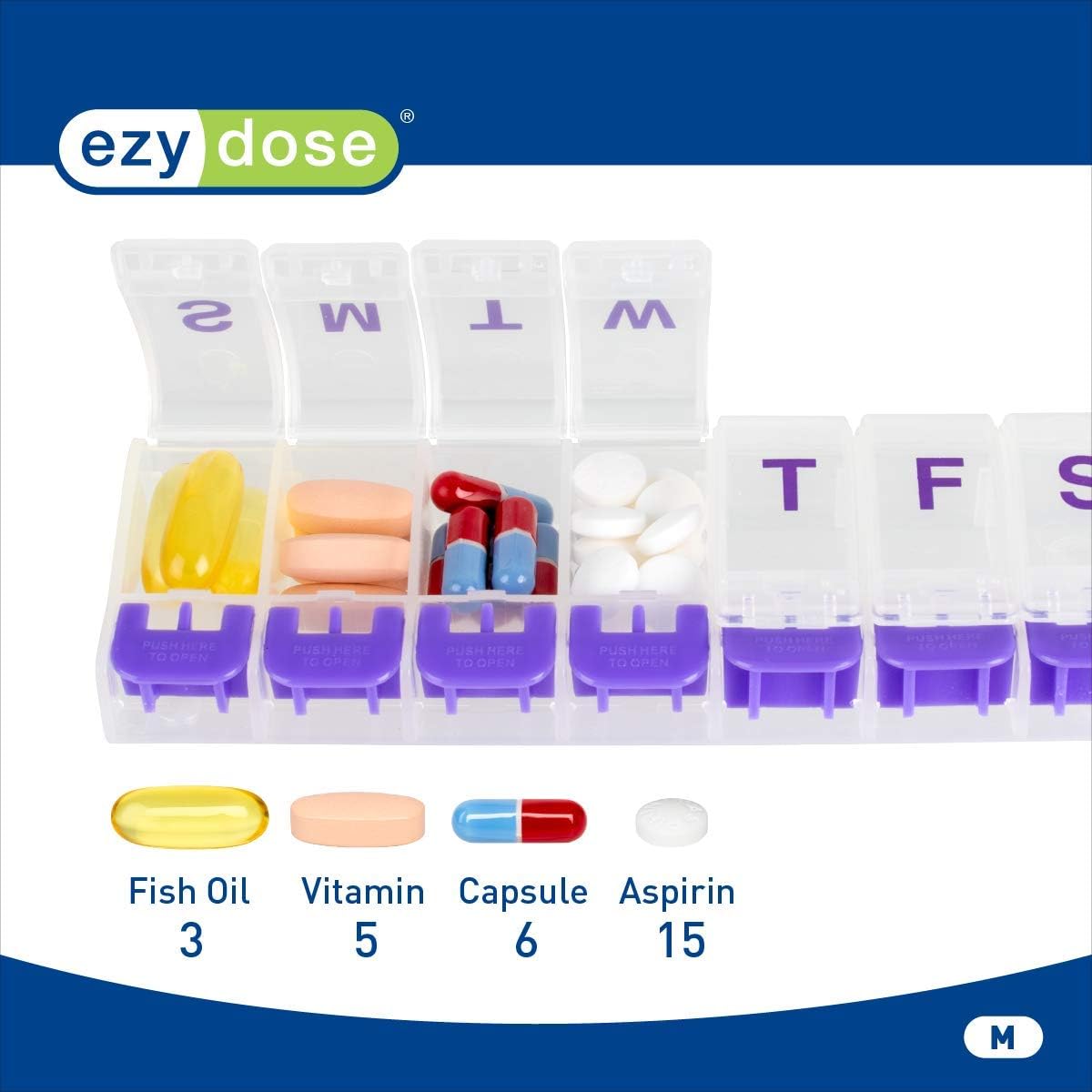 Ezy Dose Weekly (7-Day) Pill Organizer, Medium Planner, Color May Vary