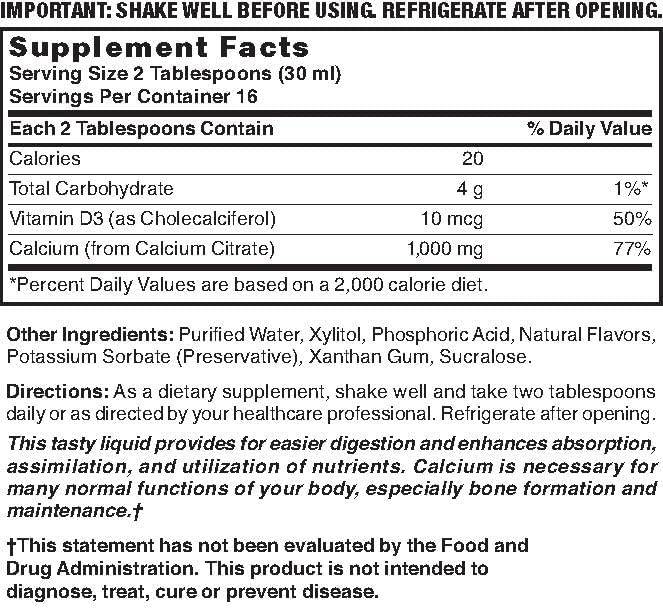 Nature's Blend Calcium Citrate, 1000 mg, With Vitamin D3, Liquid, 16 oz - OTC Shoppe Express