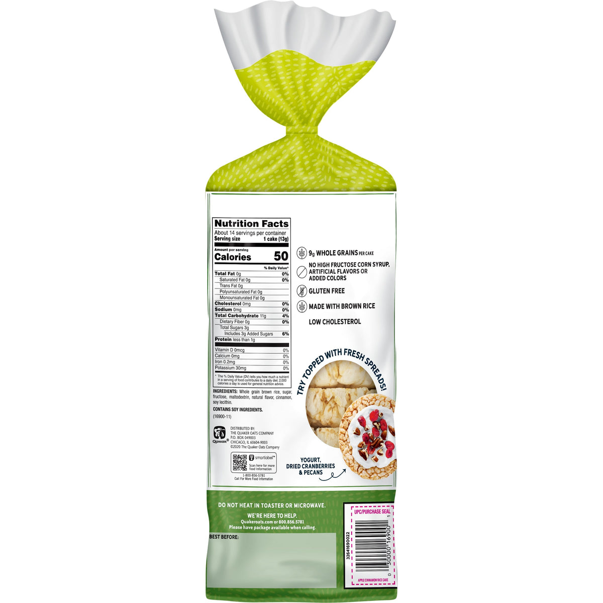 Quaker Rice Cakes, Apple Cinnamon, 6.53 Oz.