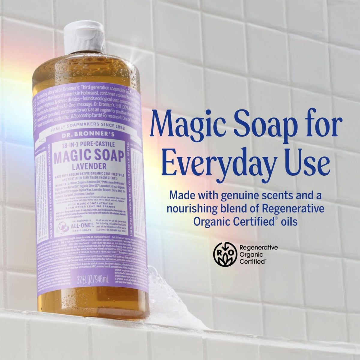 Dr.Bronner's Magic Soap, Lavender, Pure-Castile Body Wash Liquid Soap, 32 fl oz