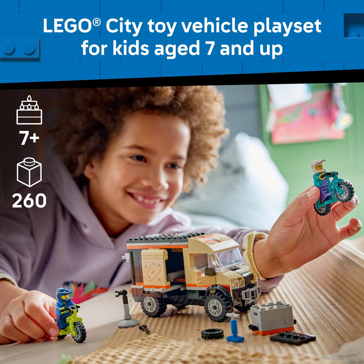 LEGO City Mountain Bike Adventure Van Building Toy Set 60512 with 2 Minifigures, Ages 7+