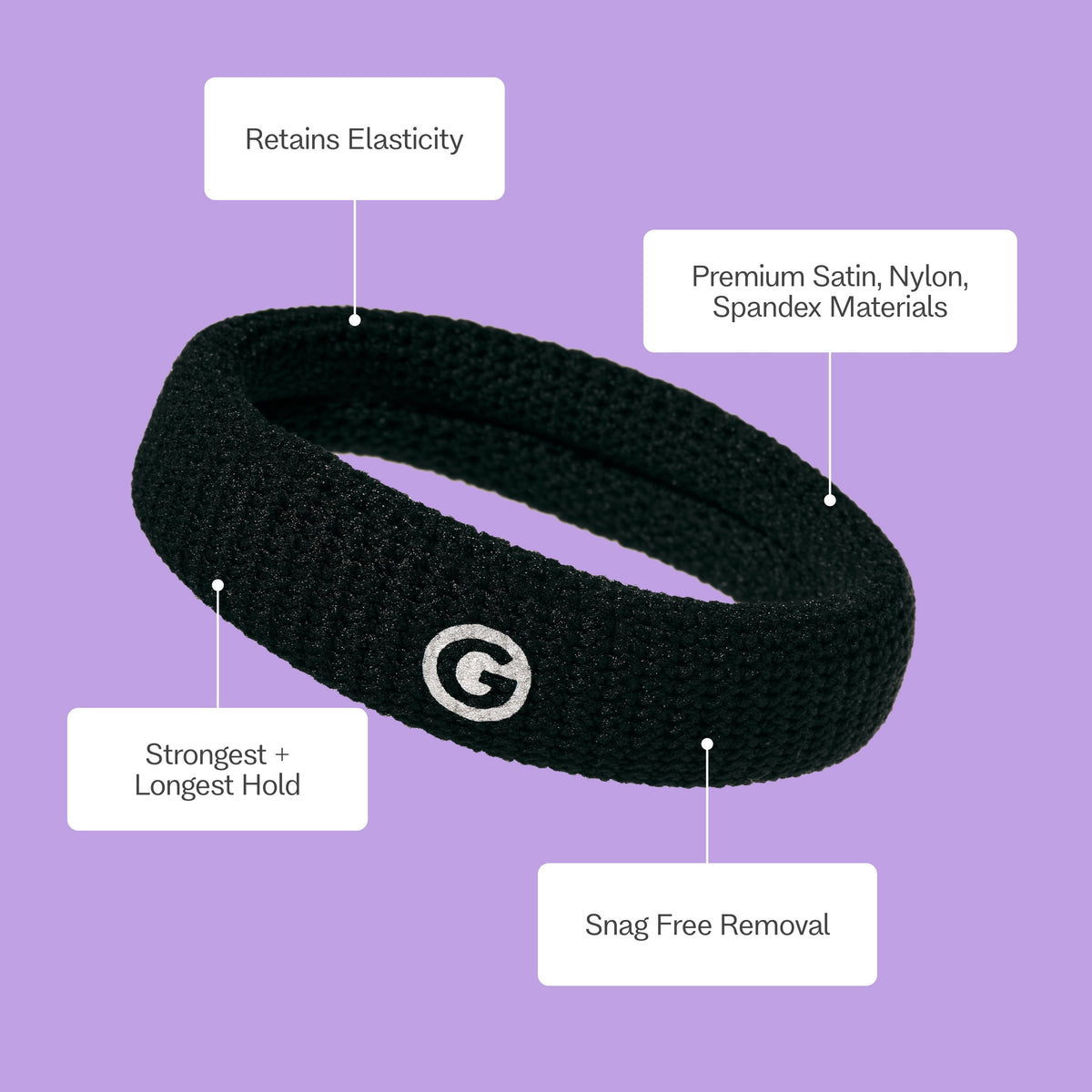 Gimme Beauty Seamless Extra Stretch Hair Ties for Thick Hair, Ponytail Holder, Black, 6 Count