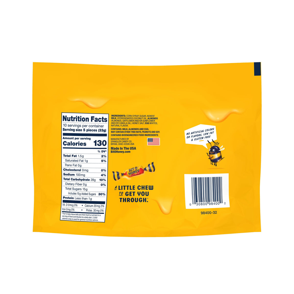 Bit-O-Honey Honey and Roasted Almond Chewy Taffy Candy 11.5 oz. Candy Bag