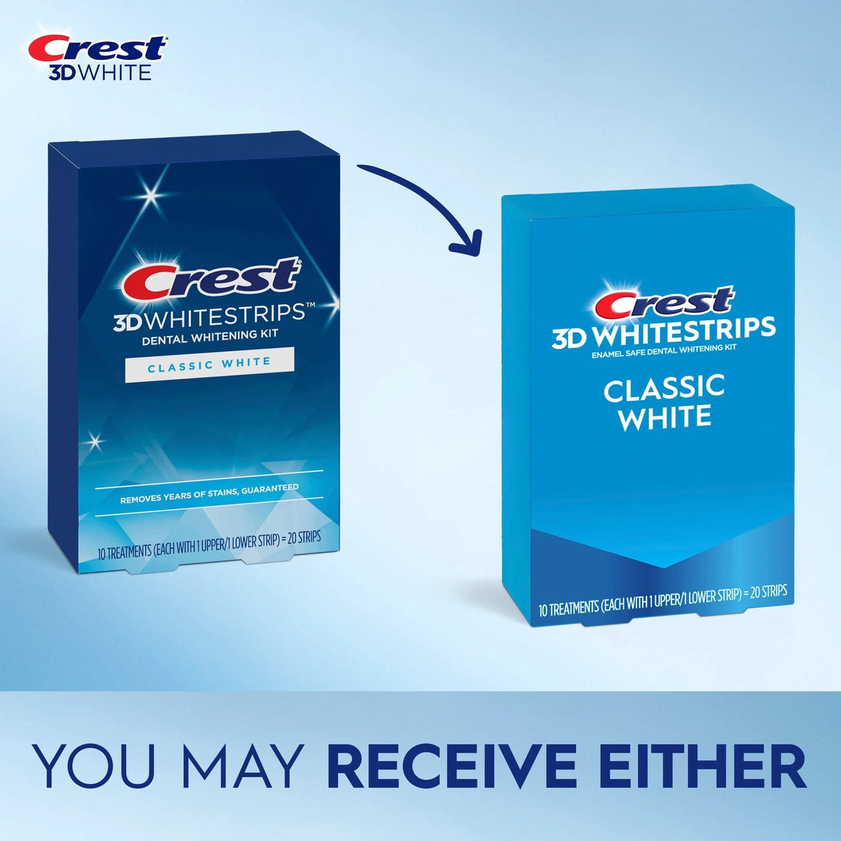 Crest 3DWhitestrips at Home Teeth Whitening, Classic White, 10 Treatments, 20 Strips