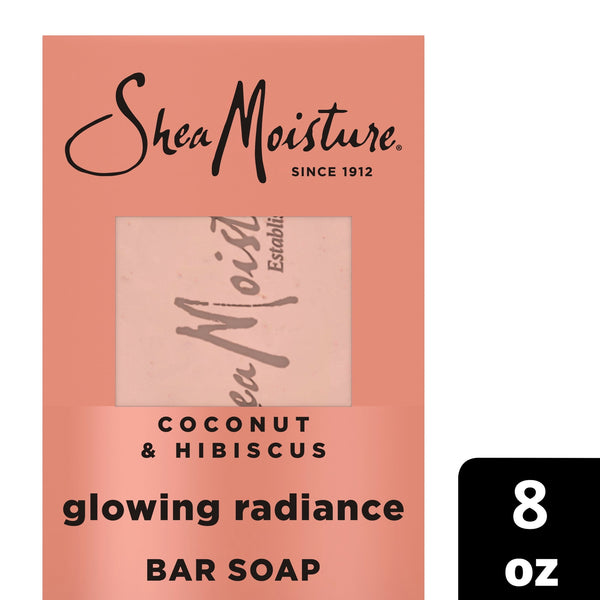 SheaMoisture Bar Soap Glowing Radiance Coconut And Hibiscus Glowing Radiance Bar Soap With 24h Shea Moisture Nutrients For Healthy, Glowing Skin ,8 oz