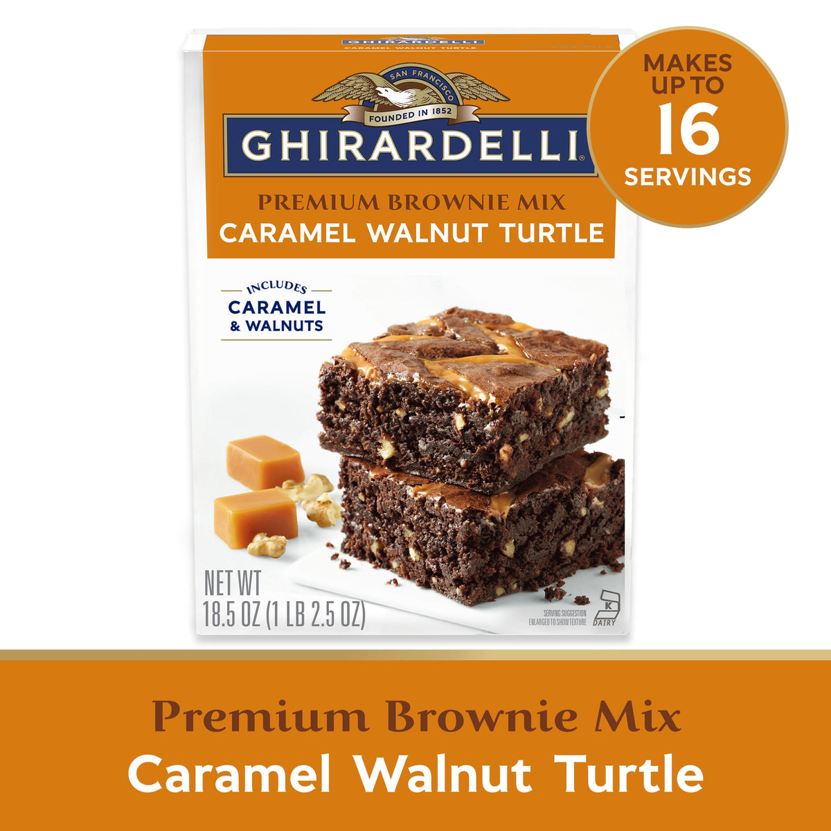 GHIRARDELLI Caramel Walnut Premium Brownie Mix, Includes Caramel and Real Walnuts, 18.5 oz Box