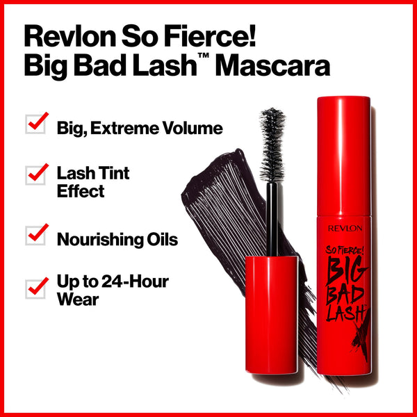 Revlon So Fierce! Big Bad Lash, Extreme Volume Mascara, 24hr Wear, 760 Blackest Black, 0.34 fl. Oz