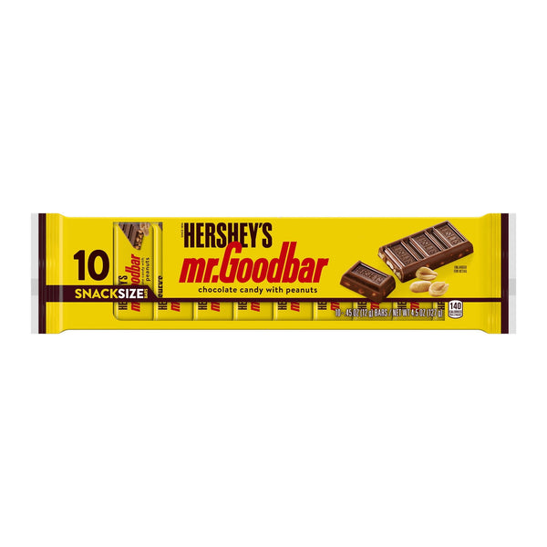 Hershey's Mr. Goodbar Chocolate with Peanuts Candy Bars & Miniatures, Snack Size, .45 oz (10 Count)