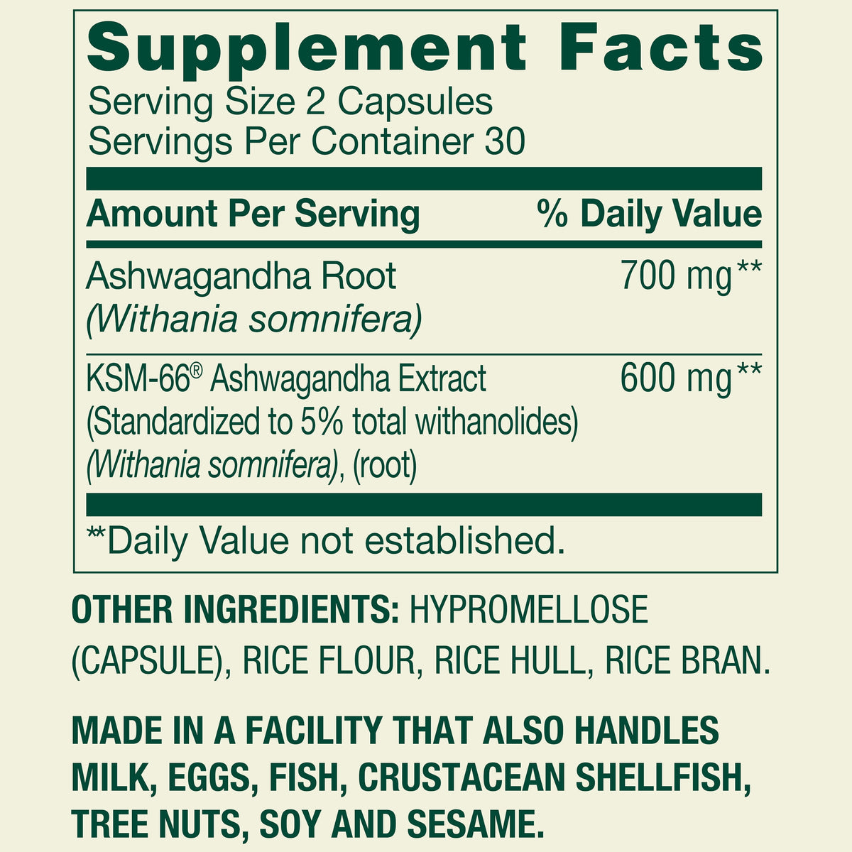 Spring Valley Extra Strength Ashwagandha Dietary Supplement, 1300 mg, 60 Vegetarian Capsules