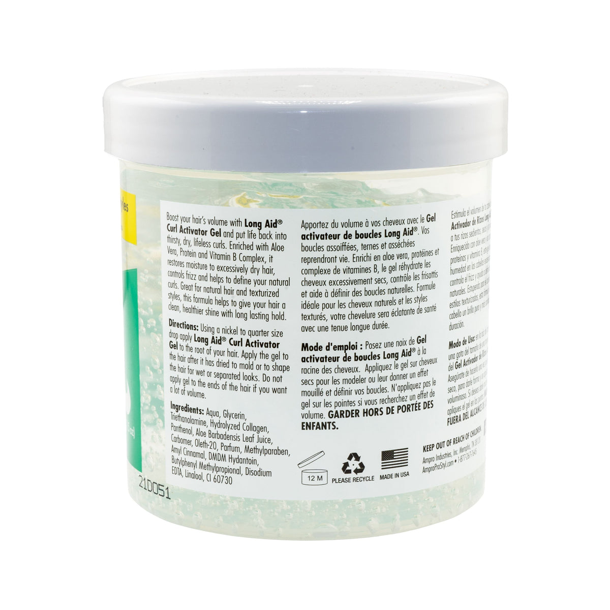Long Aid Curl Activator Hair Styling Gel Extra Hold, 15oz., Moisturizing, Unisex