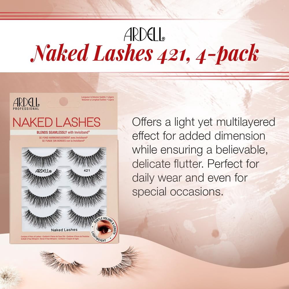 Ardell Naked Strip False Eyelashes 421, Natural-Looking Eye Lashes Lash, 4 Pairs