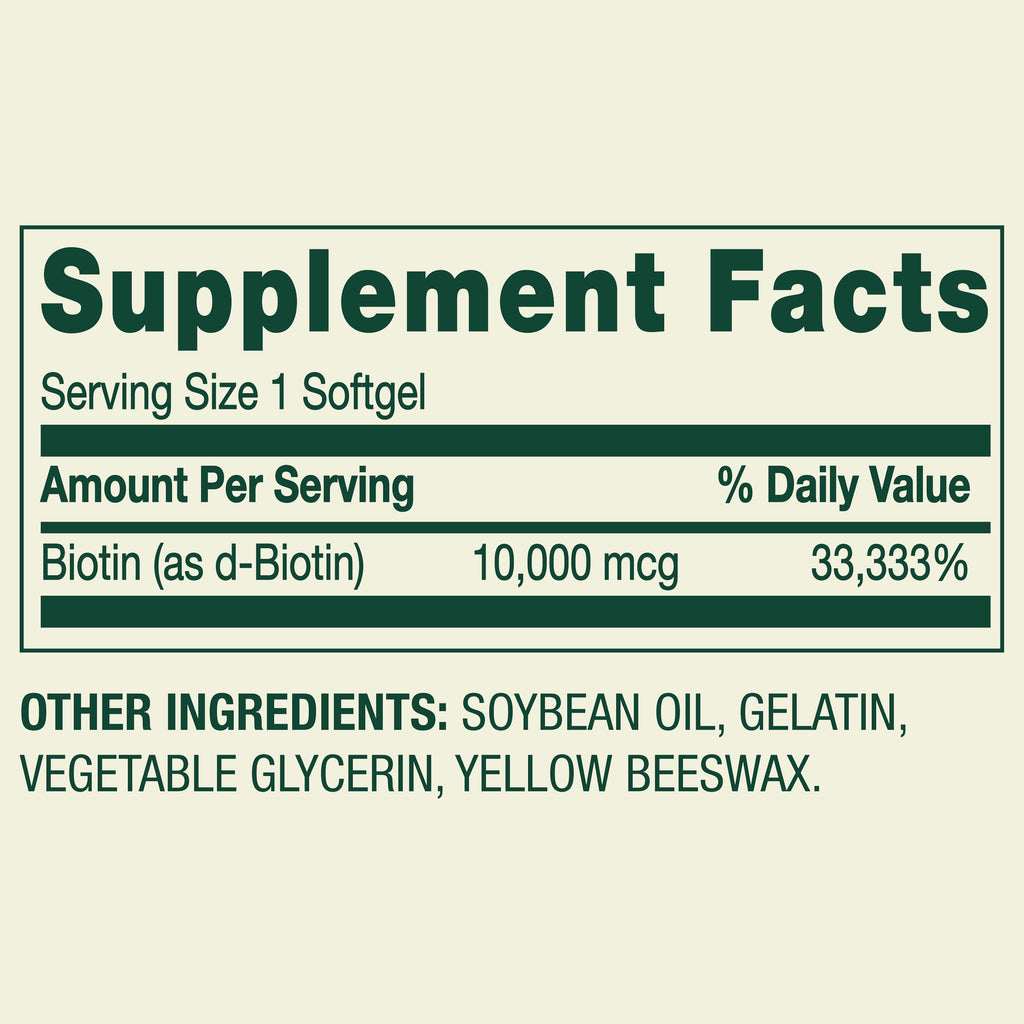 Spring Valley Biotin Dietary Supplement Softgels for Hair/Skin/Nails Health, 10,000 mcg, 120 Count