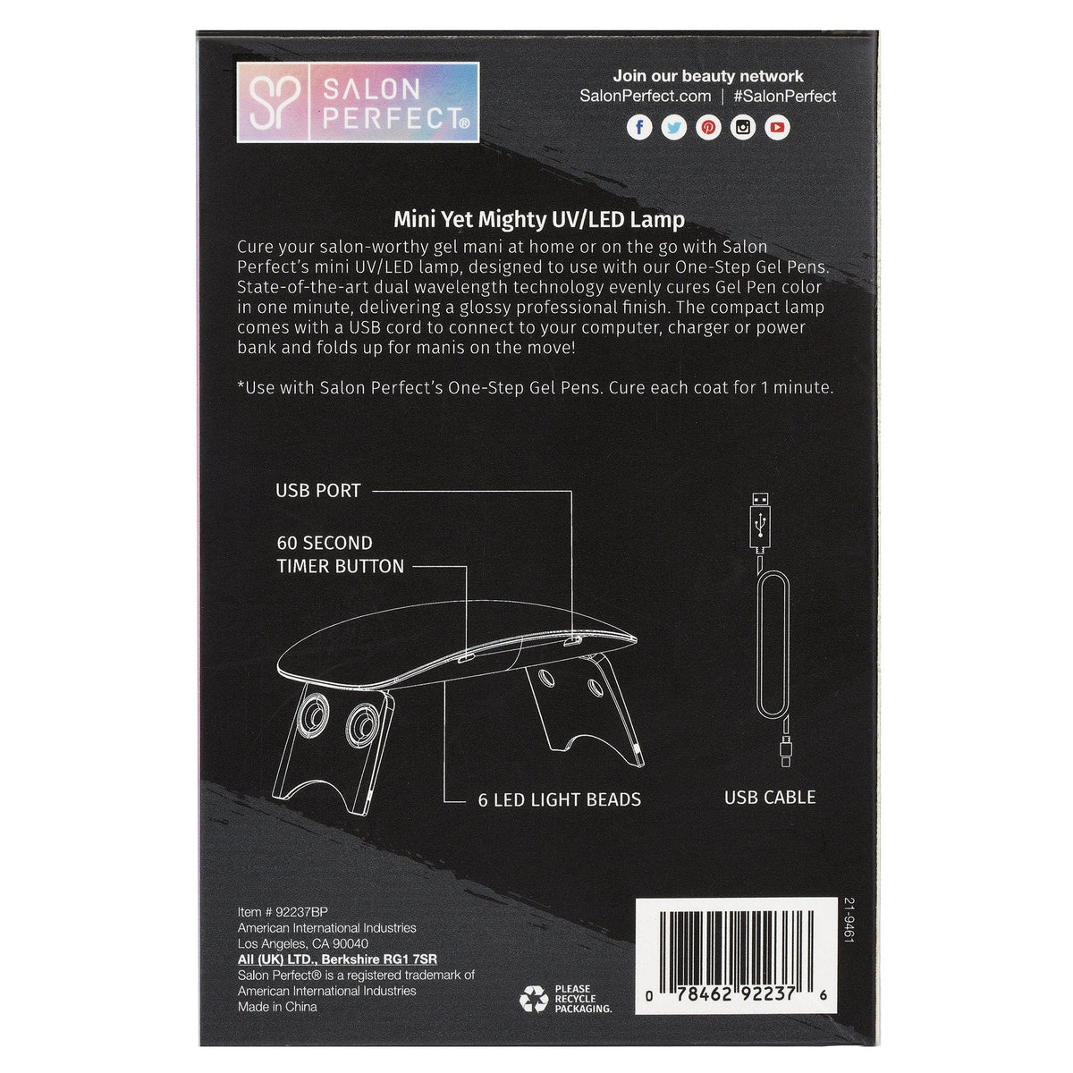 Salon Perfect Mini Gel Polish UV LED Nail Dryer Lamp with USB Charger, Nail Care Accessory