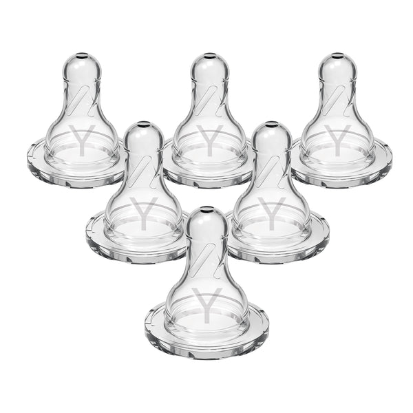 Dr. Brown's Natural Flow Y-Cut, Narrow Baby Bottle Nipple, Ideal for Thicker Liquids, 9m+, 100% Silicone, 6 Pack