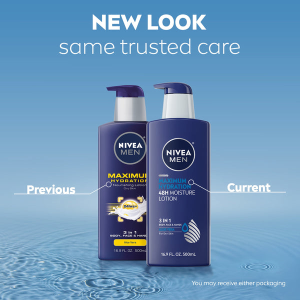 NIVEA MEN Maximum Hydration 3-in-1 Body Lotion, 48-Hour Moisturizer, 16.9 fl oz