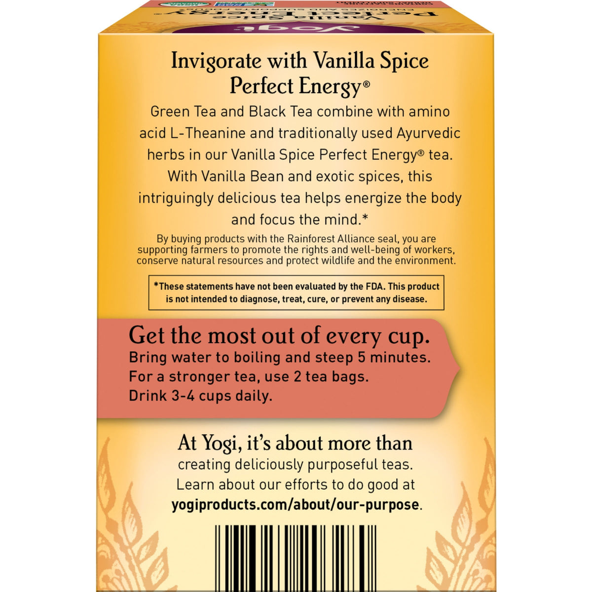 Yogi Vanilla Spice Perfect Energy, Organic Black Wellness Tea Bags, 16 Count