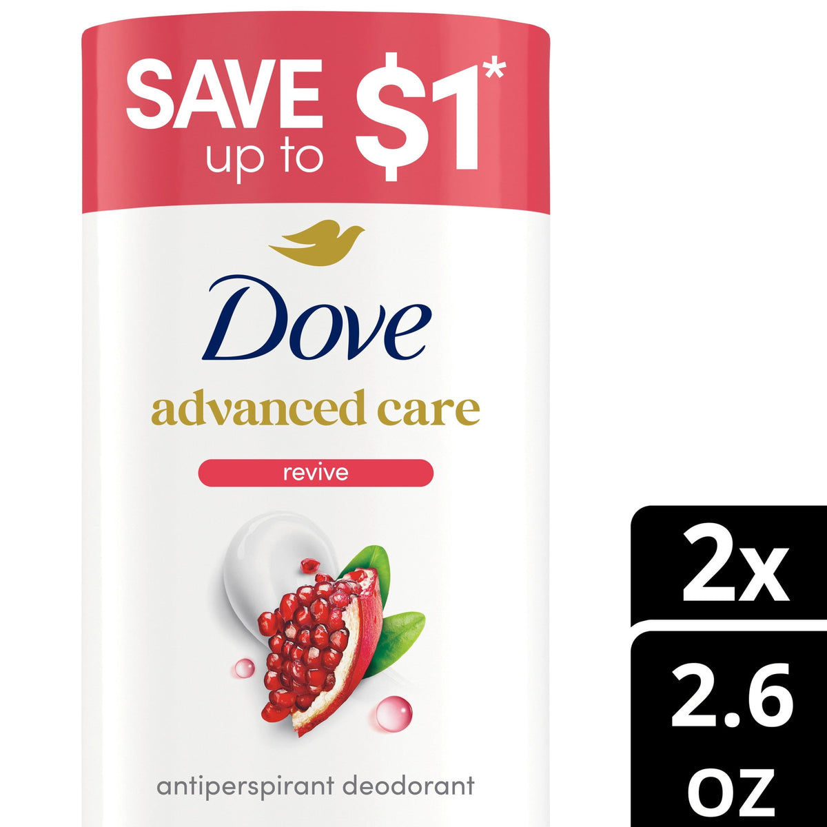 Dove Advanced Care Antiperspirant Deodorant For Women Revive 72 Hour Sweat And Odor Protection, 2.6 oz Twin Pack