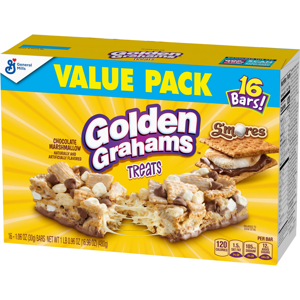 Golden Grahams Cereal Treat Bars, S'mores, Snack Bars, Value Pack, 16 Count, 16.96 oz