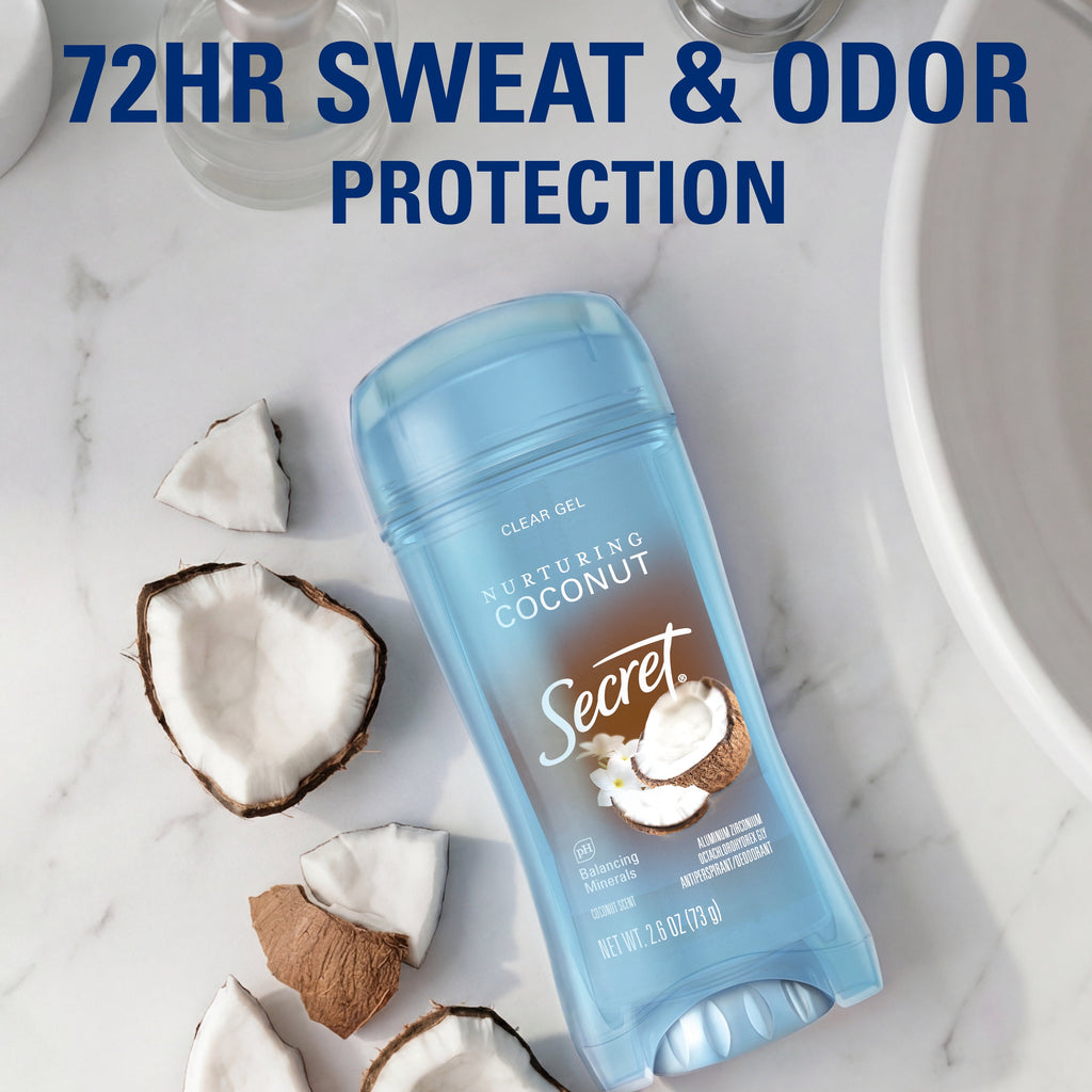 Secret Antiperspirant and Deodorant for Women, Clear Gel, Coconut Scent, 2.6 oz