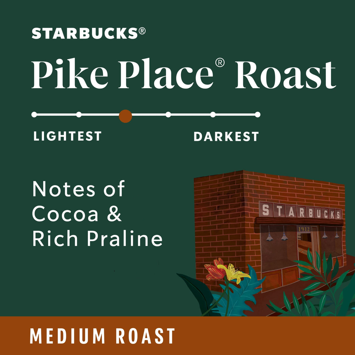 Starbucks Pike Place Roast, Whole Coffee Beans, Medium Roast Hot or Iced Coffee, 28 oz