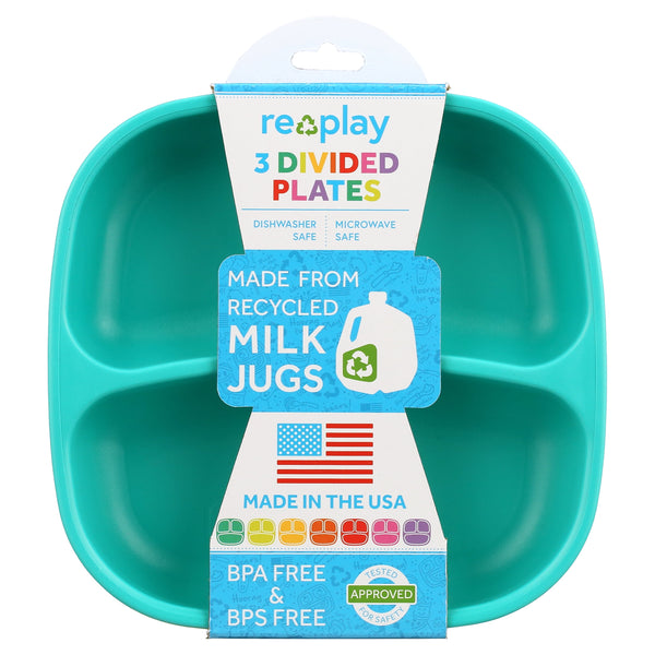 Re-Play Divided Plate 3 pack for Kids - Assorted Colors