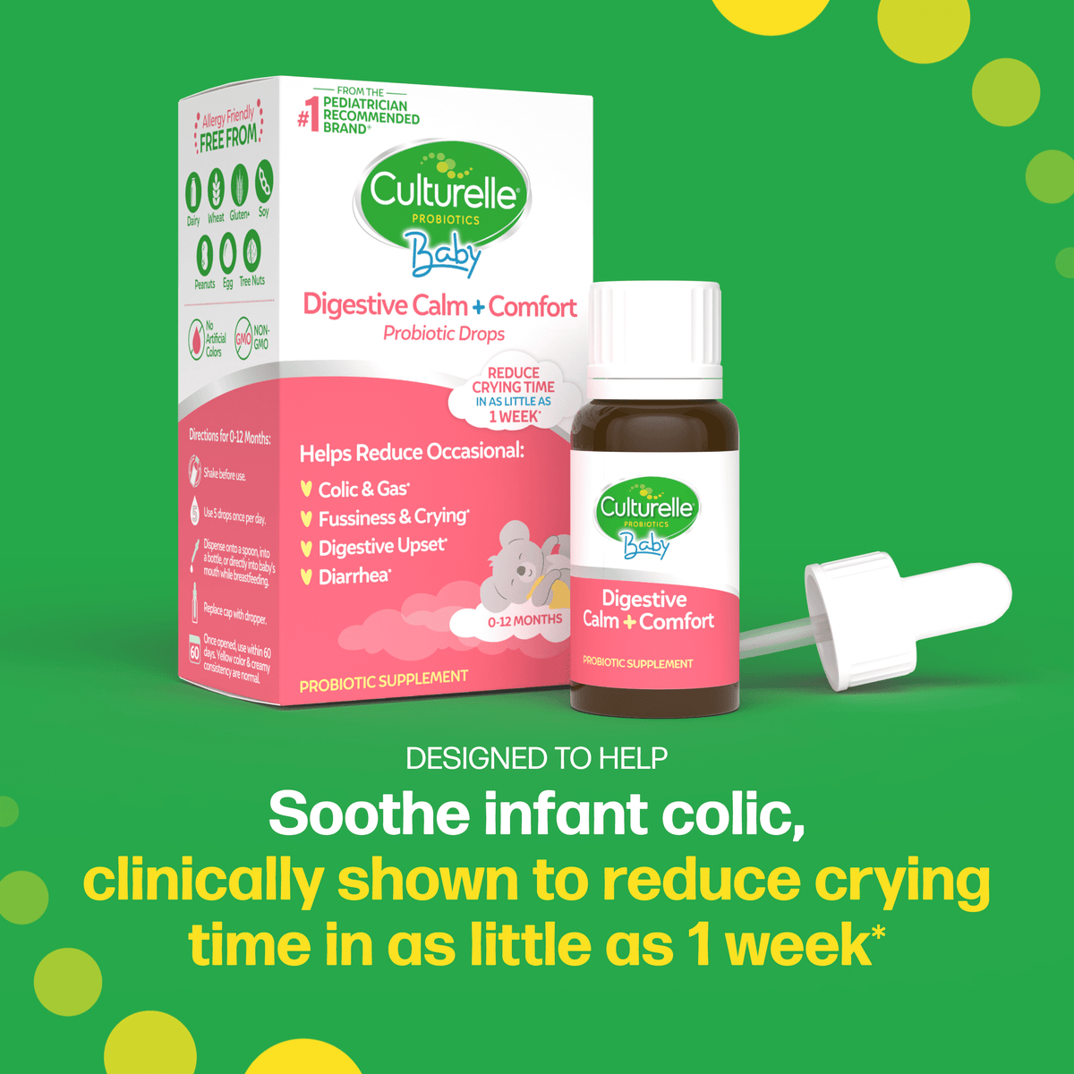 Culturelle Baby Digestive Support Calm & Comfort Probiotic Drops Supplement, Reduce Colic & Gas for Infants 0-12 Months, 30 Servings