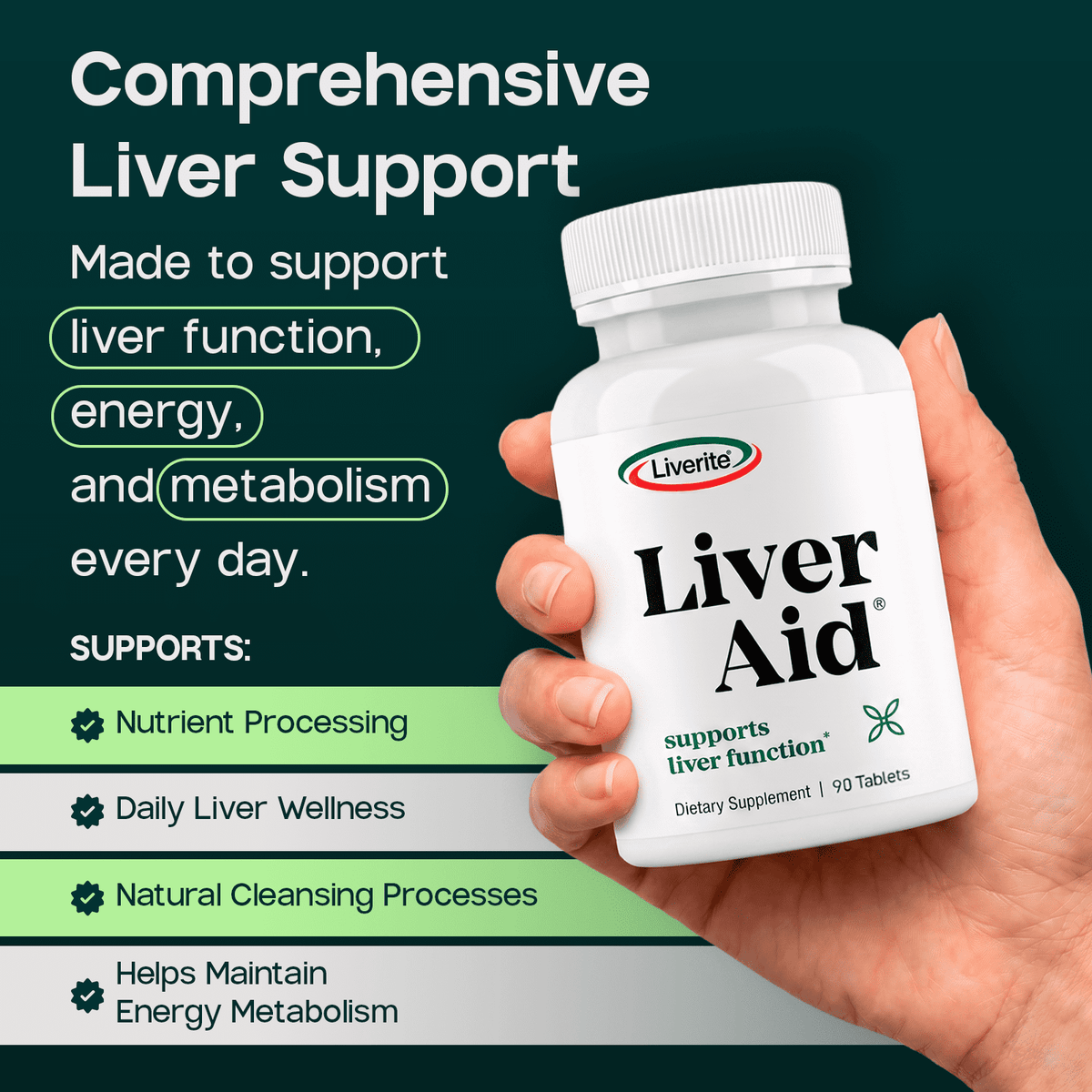 Liverite Liver Aid 90 Tablets -Advanced Liver Support with 17 Amino Acids, Choline and Phospholipids, Supports Healthy Liver Function and Metabolism
