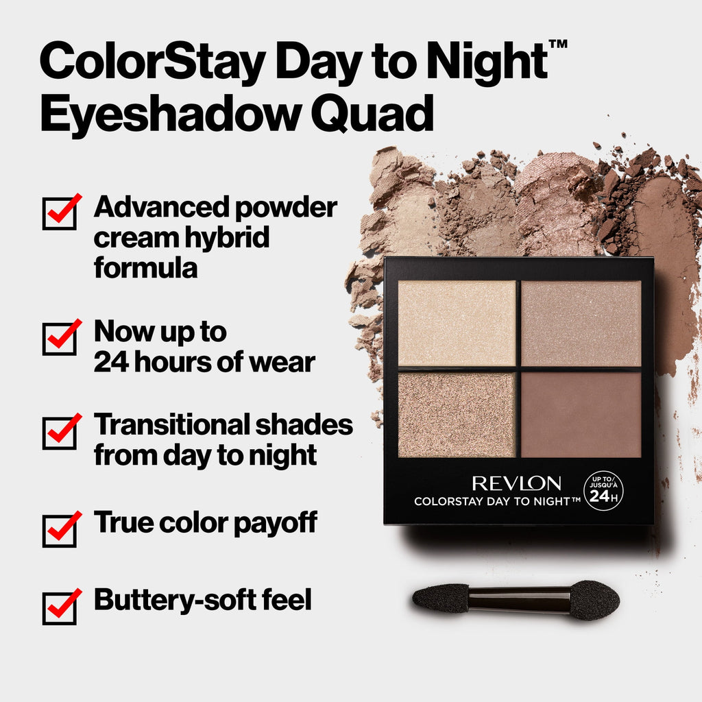 Revlon ColorStay Day to Night Long Lasting Matte and Shimmer Eyeshadow Quad, 505 Decadent, 0.16 oz