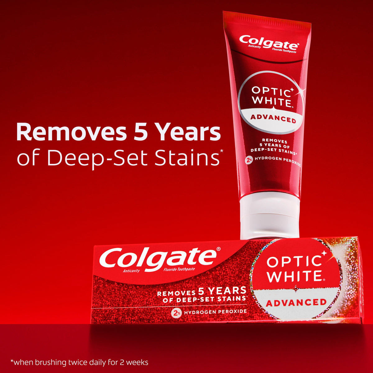 Colgate Optic White Advanced Sparkling White Toothpaste with 2% Hydrogen Peroxide, Mint, 2 Pack, 3.2 OZ