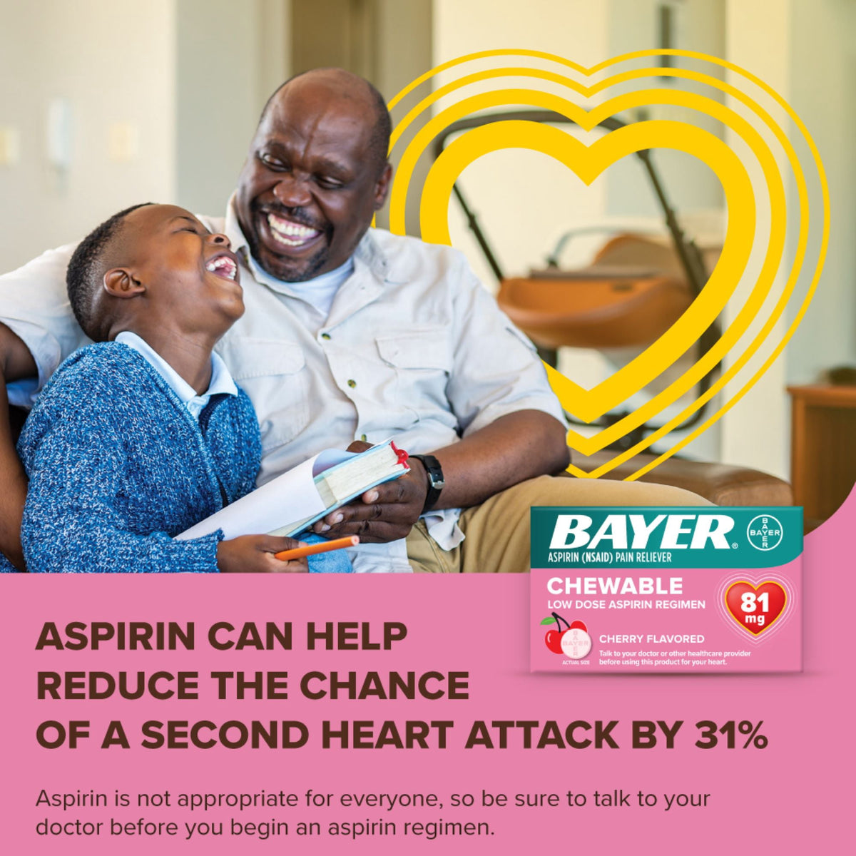Bayer Chewable Aspirin Regimen Low Dose Pain Reliever Tablets, 81mg, Cherry, 108 Count