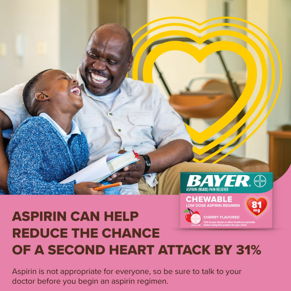 Bayer Chewable Aspirin Regimen Low Dose Pain Reliever Tablets, 81mg, Cherry, 108 Count
