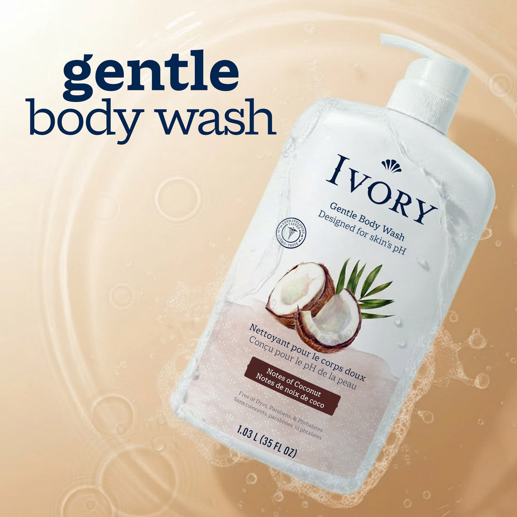 Ivory Body Wash, Mild and Gentle, Coconut Scent, for All Skin Types, 35 fl oz