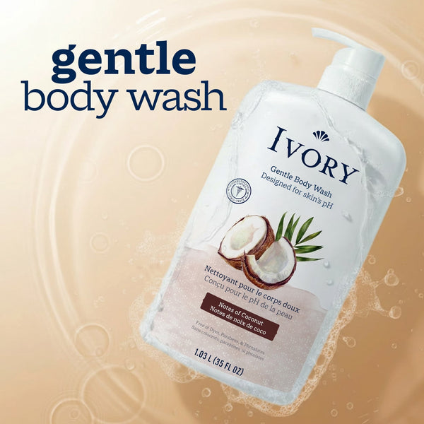 Ivory Body Wash, Mild and Gentle, Coconut Scent, for All Skin Types, 35 fl oz