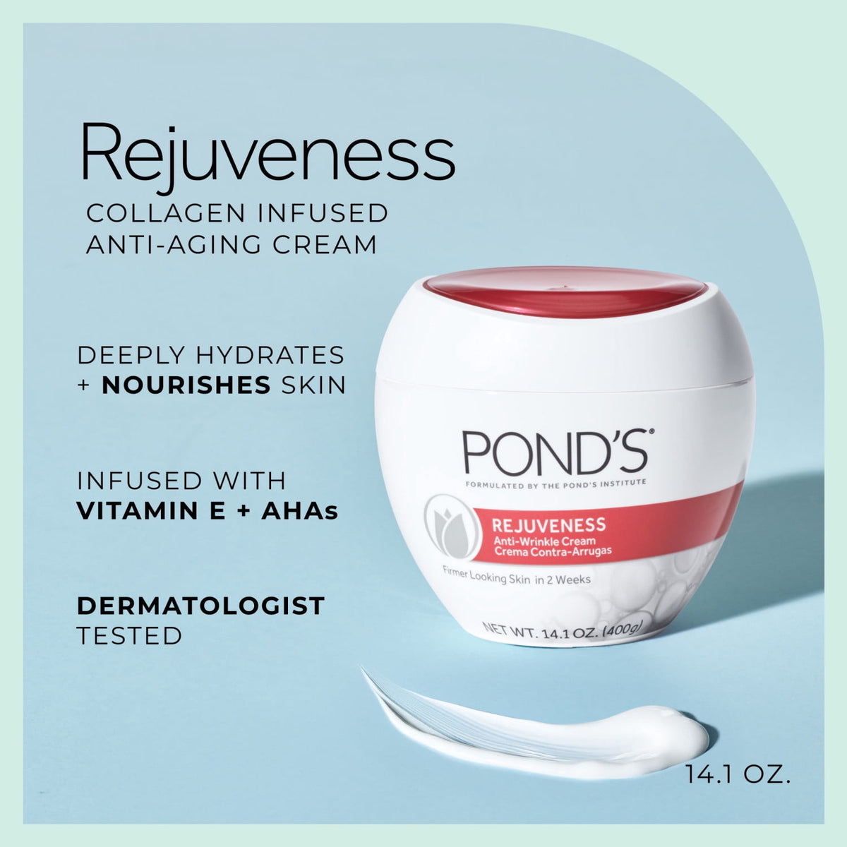 POND’S Rejuveness Face Cream, Anti-Aging Moisturizer with Collagen, AHAs & Vitamin E – 14.1 oz