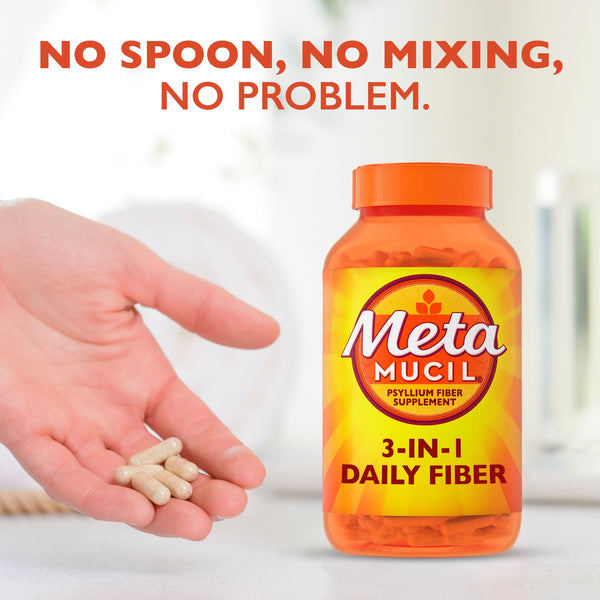 Metamucil Psyllium Husk Capsules, 100 Capsules, 3-in-1 Daily Fiber