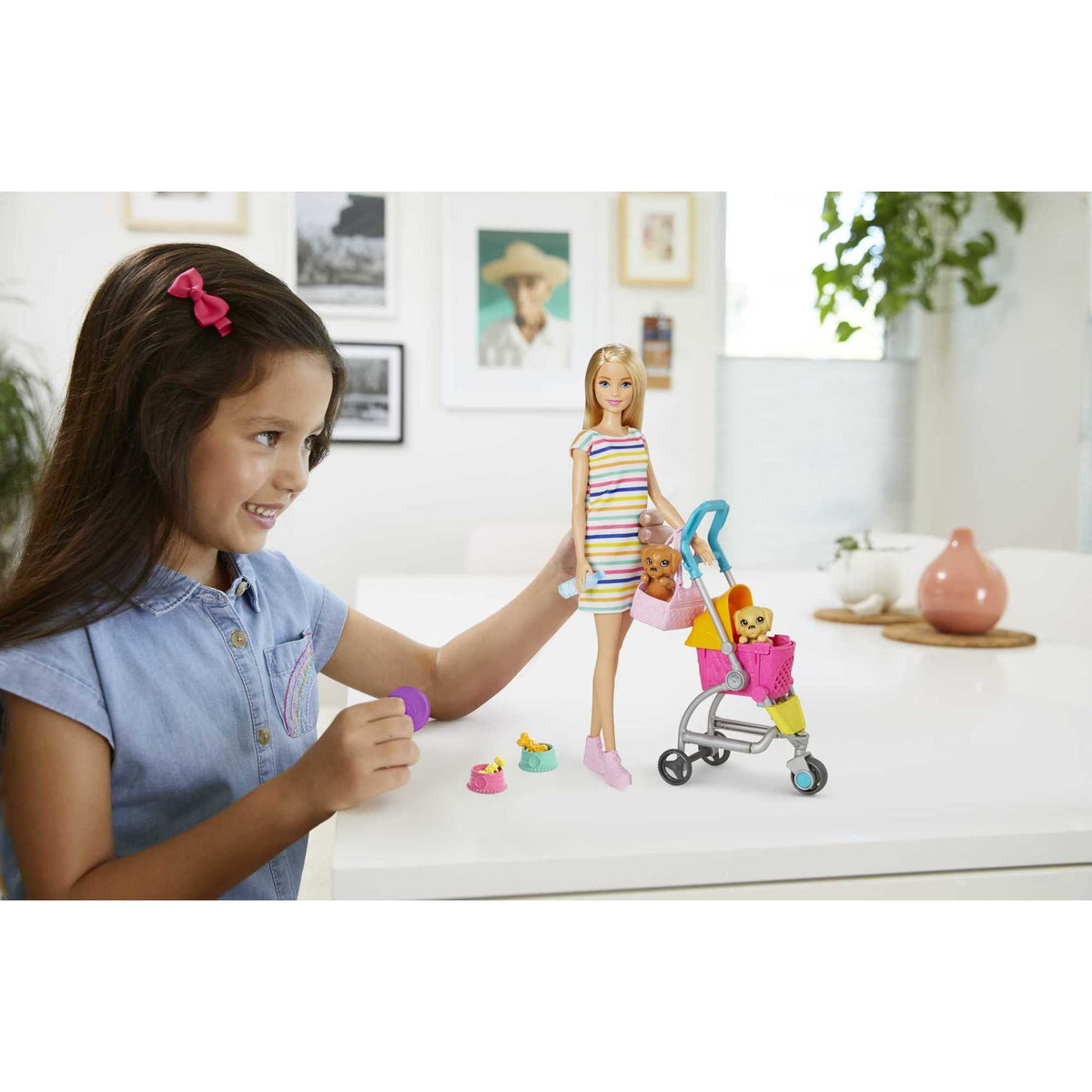 Barbie Pets Stroll & Play Pups Playset with Blonde Doll, Transforming Stroller [Walmart Exclusive]