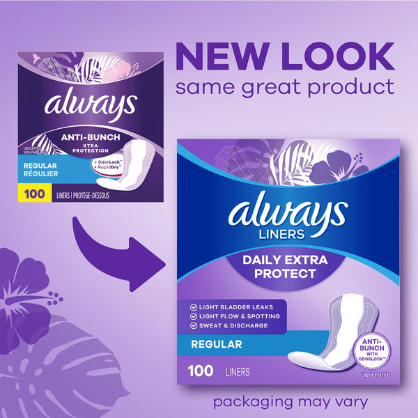Always Panty Liners, Daily Extra Protect, Extra Long Length, Unscented liners, 92 Count