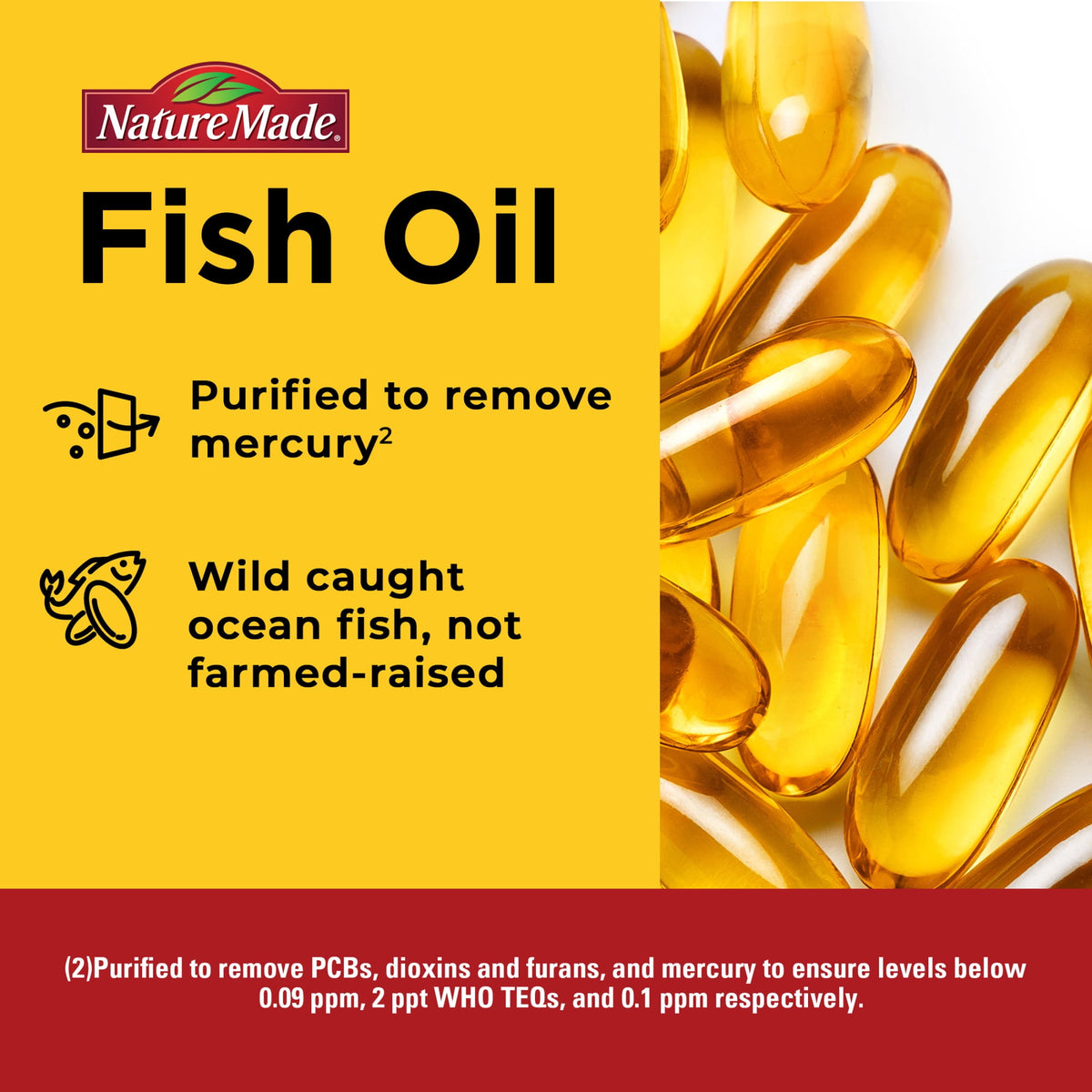 Nature Made Burp Less Omega 3 Fish Oil 1200 mg Softgels, Fish Oil Supplements, 125 Count