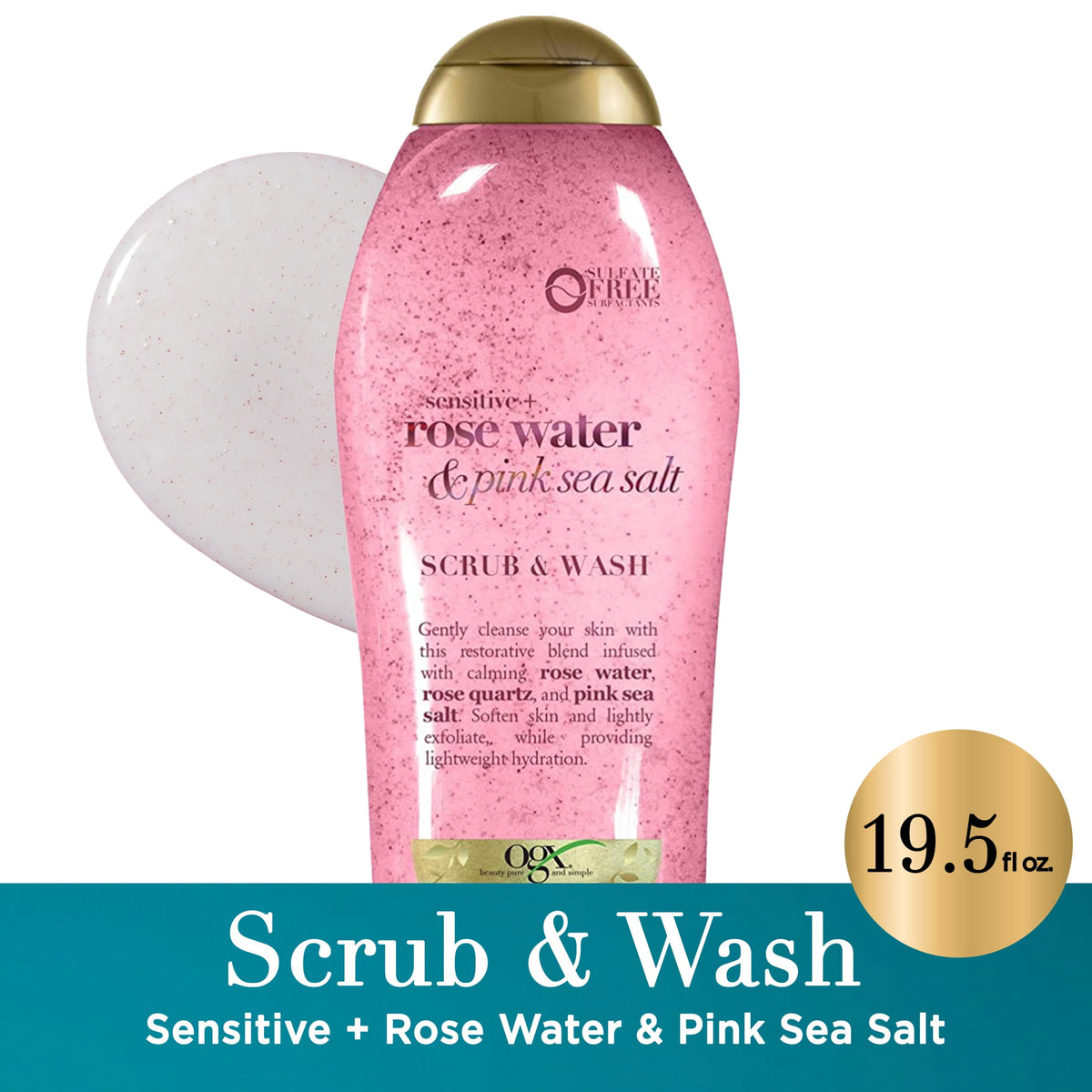 OGX Sensitive+ Rose Water & Pink Sea Salt Body Scrub, 19.5 fl. oz