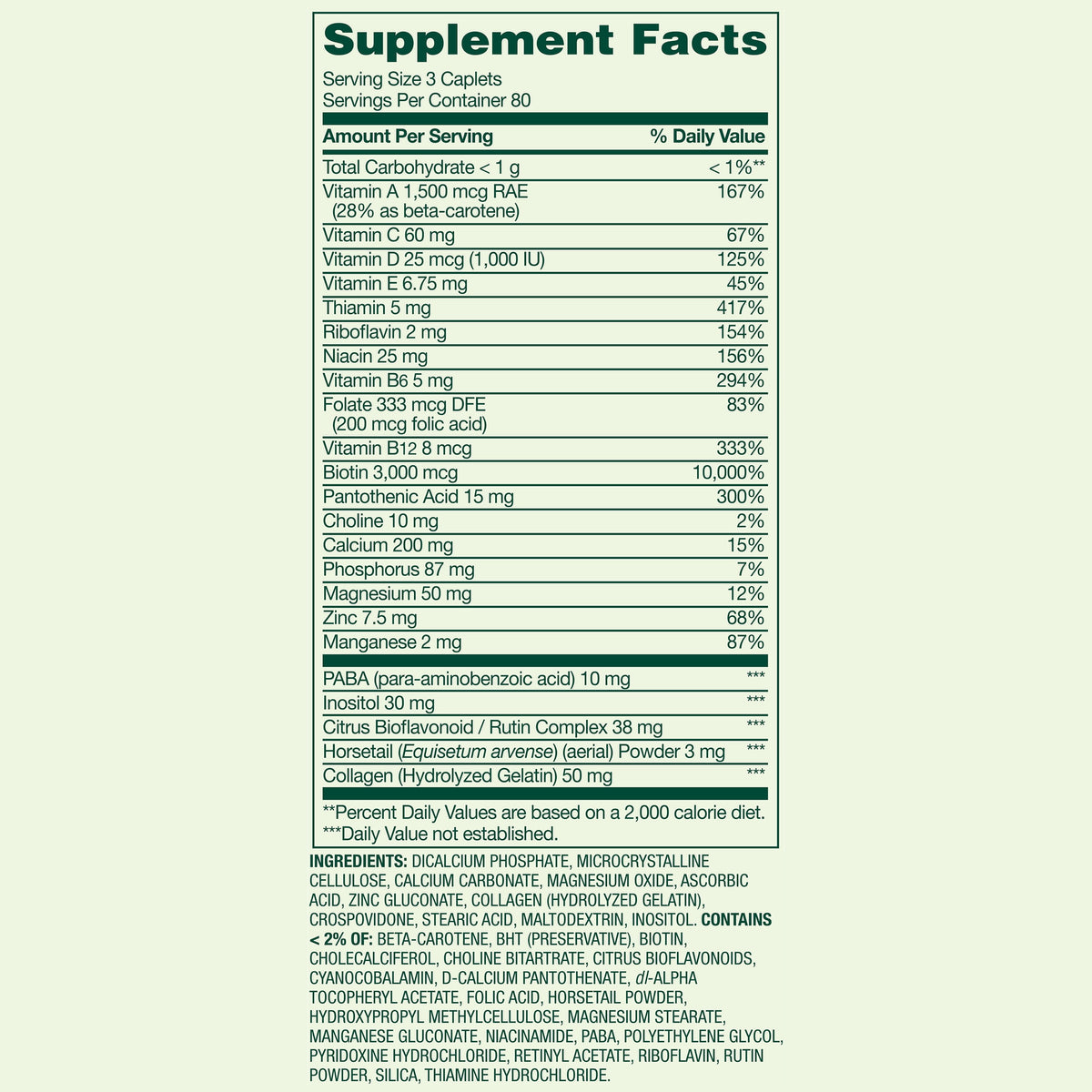 Spring Valley Hair, Skin & Nails Caplets Dietary Supplement, 240 Count