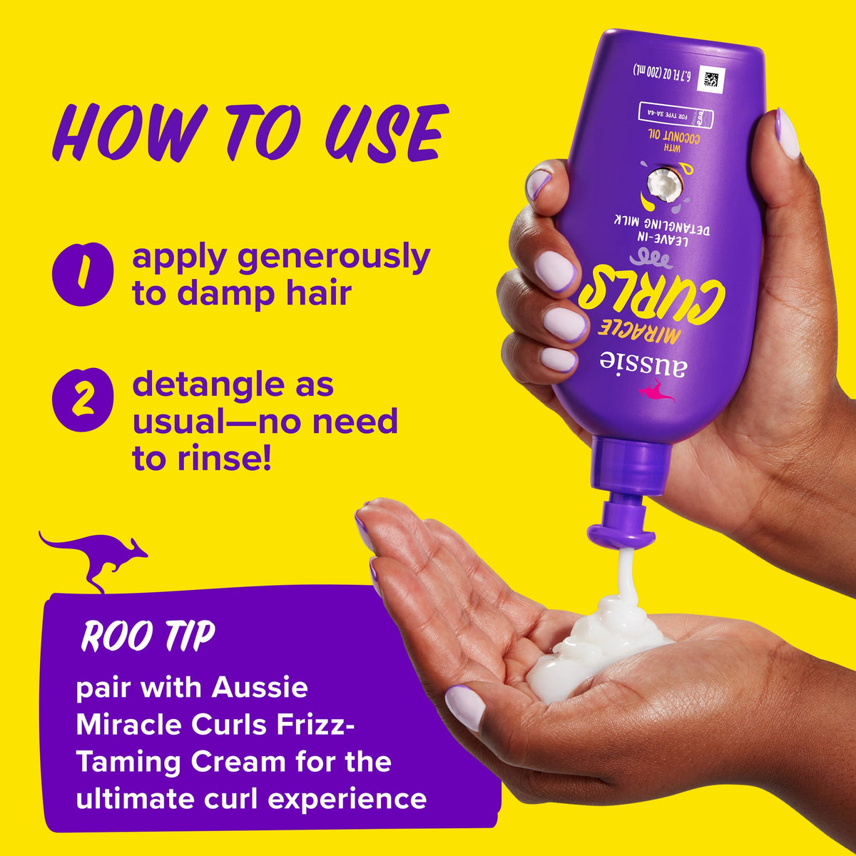 Aussie Miracle Curls Leave-in Detangling Milk, for Curly Hair Types Paraben Free, 6.7 fl oz