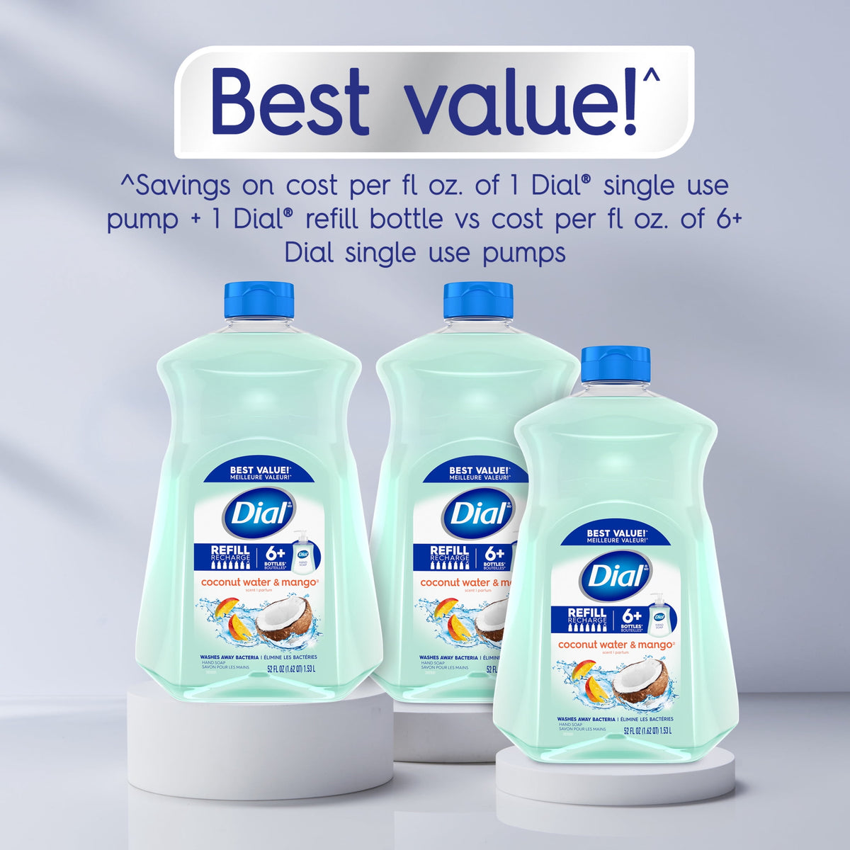 Dial Clean + Gentle Liquid Hand Soap Refill, Coconut Water & Mango Gentle Hand Soap, 52 oz