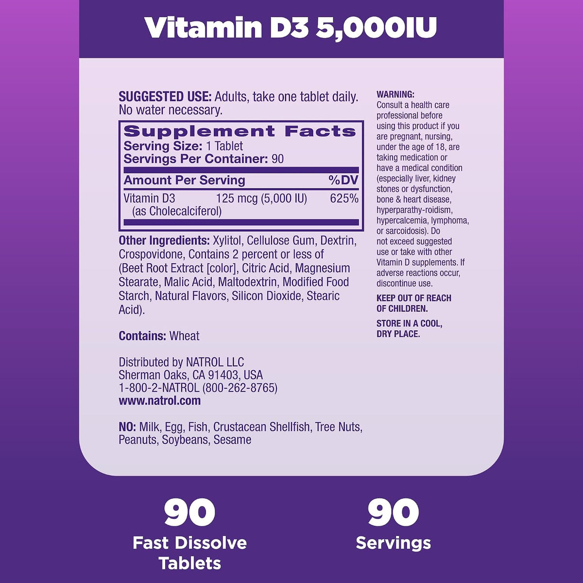 Natrol Vitamin D3 5,000 IU Fast Dissolve, Bone & Joint Health, 90 Tablets