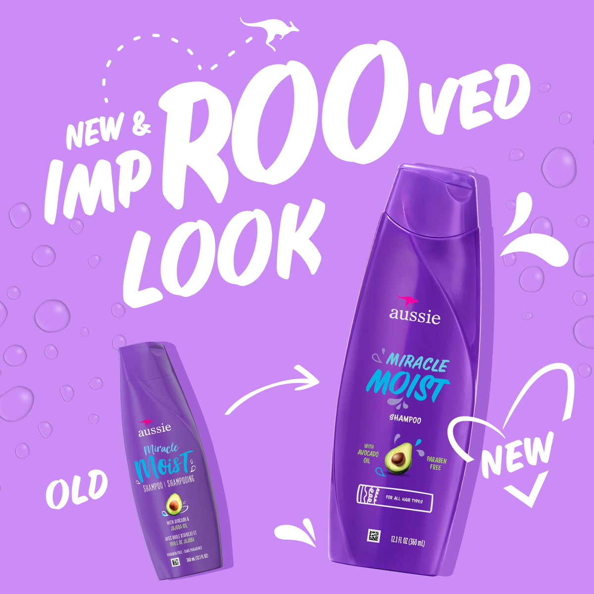 Aussie Miracle Moist Shampoo for All Hair Types with Avocado, Moisturizing, Paraben Free, 12.1 fl oz