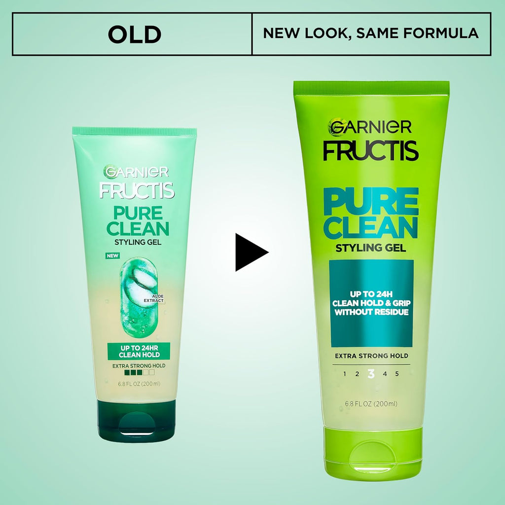 Garnier Fructis Pure Clean Styling Hair Gel, Extra Strong Hold for Up to 24HRs, Non-Flaking, Non-Sticky Formula with Aloe Extract, Made for All Hair