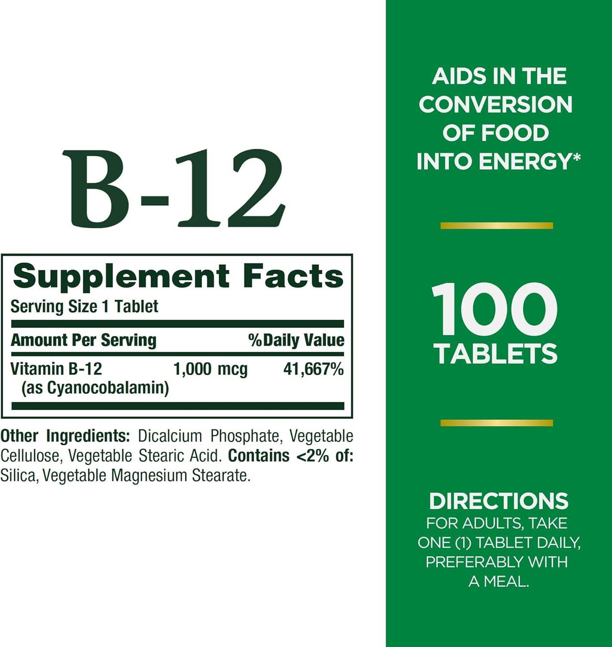 Nature's Bounty Vitamin B-12, 1000 mcg, Coated Tablets, 100 ea - OTC Shoppe Express