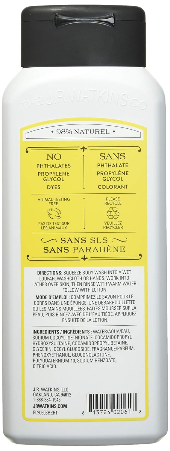 J.R. Watkins Body Wash, Lemon Creamh, 18 oz