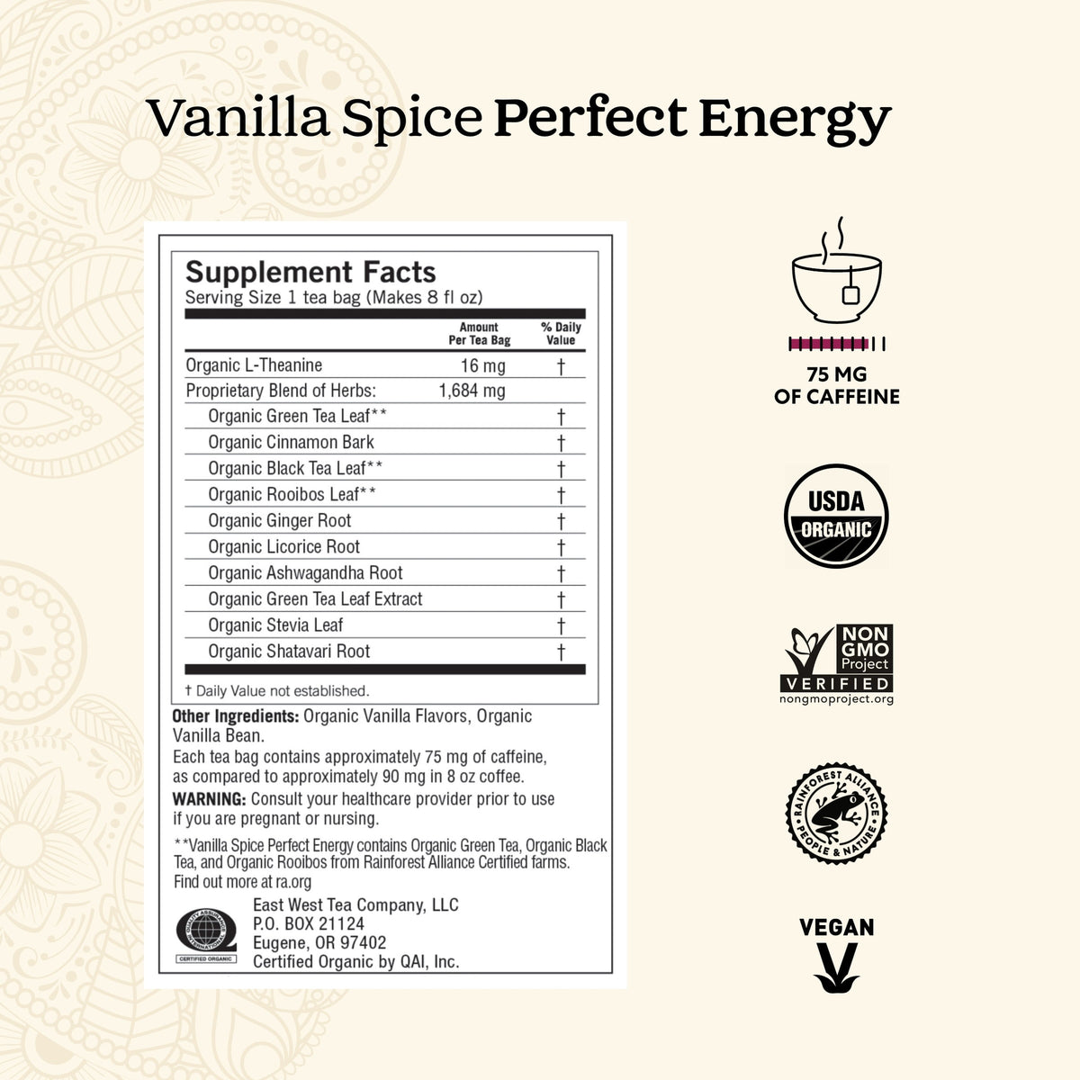 Yogi Vanilla Spice Perfect Energy, Organic Black Wellness Tea Bags, 16 Count