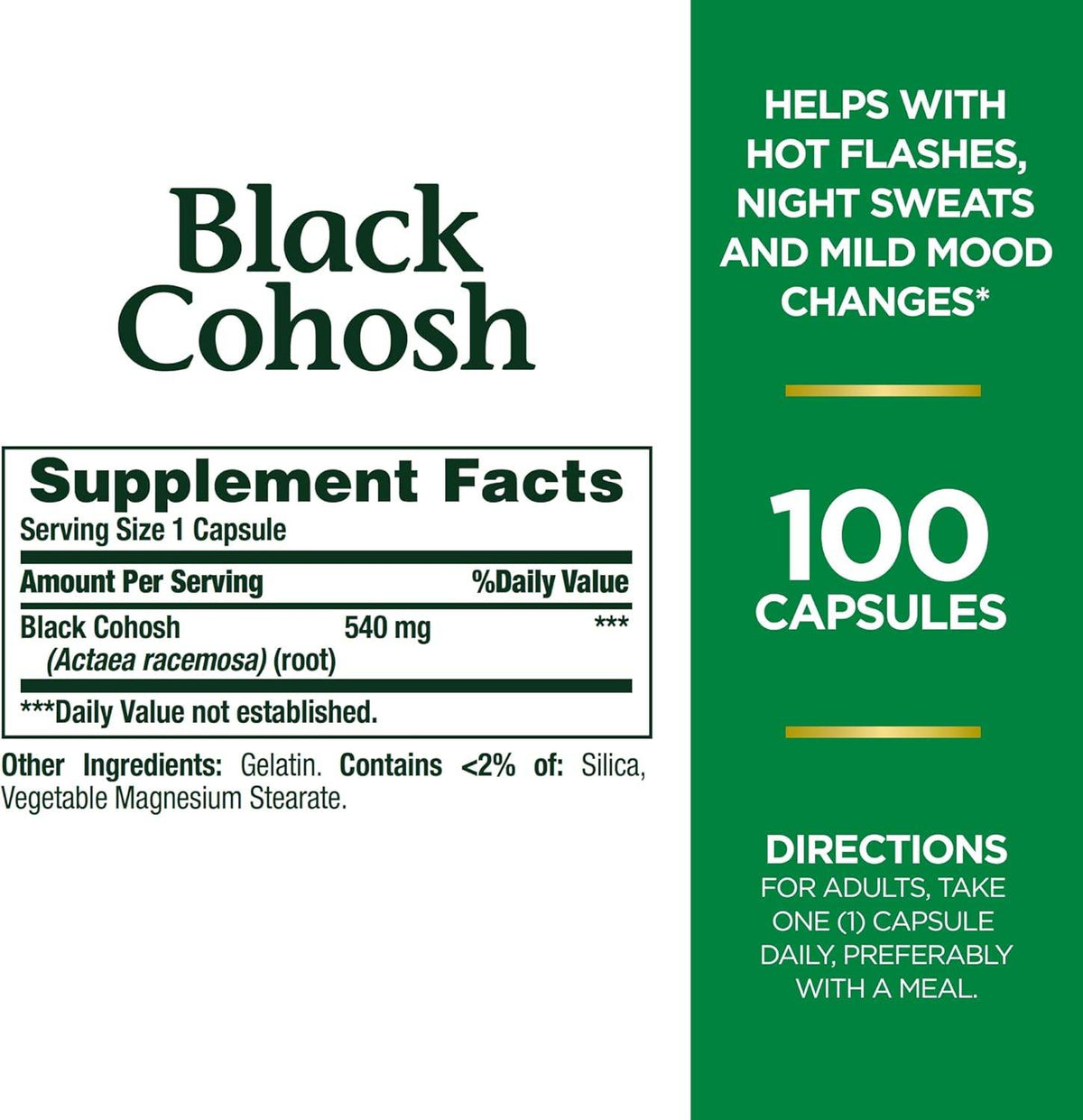 Nature's Bounty Black Cohosh, 540 mg, Capsules, 100 ea - OTC Shoppe Express