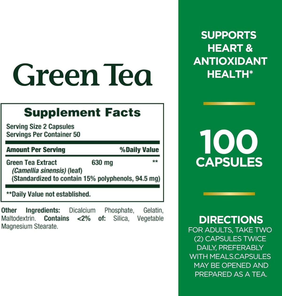 Nature's Bounty Green Tea, 315 mg, Capsules, 100 ea - OTC Shoppe Express